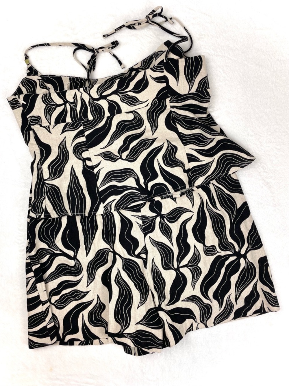 Zara Black & Cream Leaf-Print Two-Piece Set - Picture 8 of 8